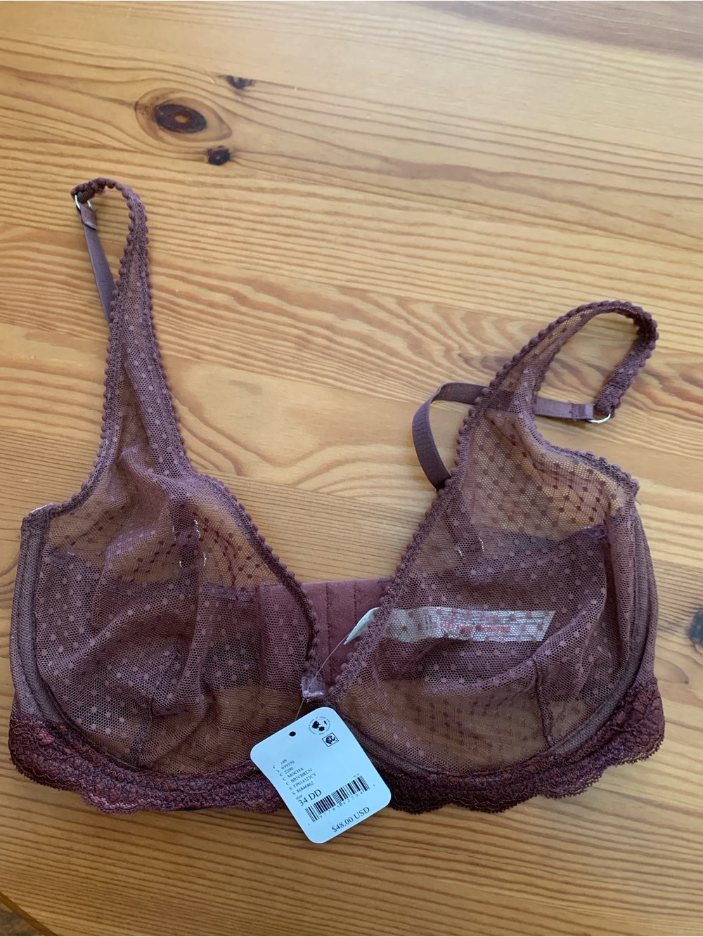 Free People Sheer Dot Mesh Underwire Bra - Mauve Brown